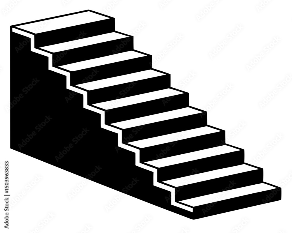 Fototapeta premium Monochrome Stairs Vector – Minimalist Staircase Icon Clipart
