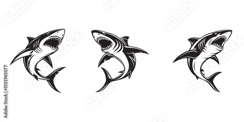shark silhouette Bundle, on white background vector