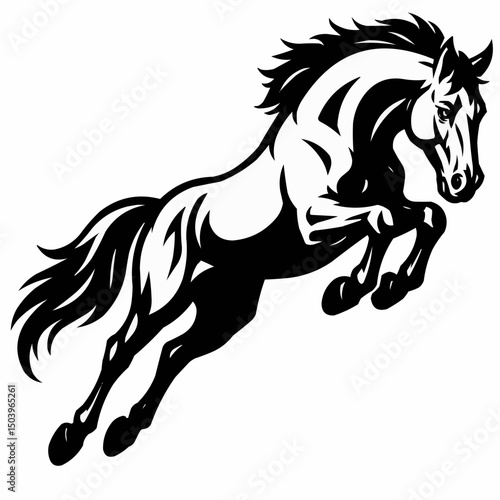 jumping horse black white