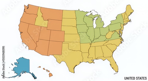 United States Map: Color-Coded Regional Divisions