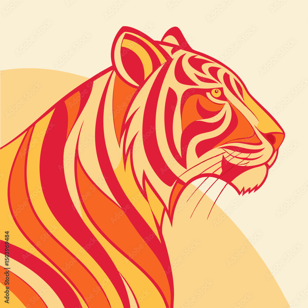 Fototapeta premium Fiery abstract tiger illustration with vibrant gradient colors, ideal for digital art, prints, and stock design.