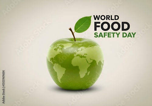 World Food Safety Day - Green Apple with World Map