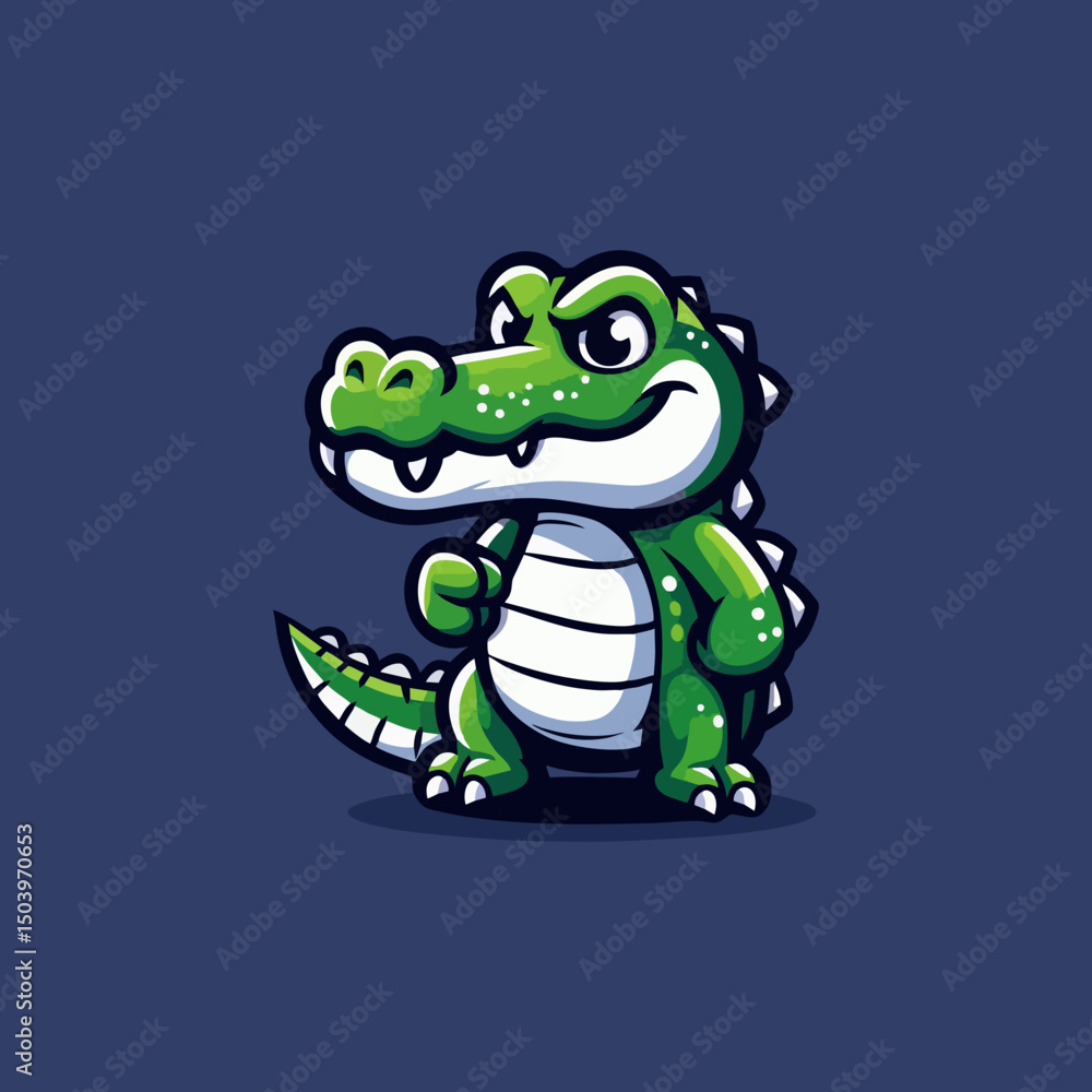 Obraz premium Green Crocodile Mascot Illustration for Esport Gaming Logo Character Avatar Predator Reptile Emblem Wild Animal Cartoon Fierce Cute Vector Angry Badge Graphic Wildlife Branding