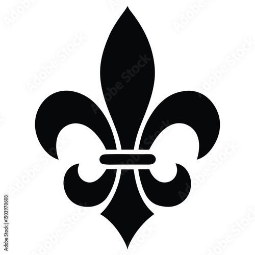 Black FleurdeLis Symbol Royal Lily Emblem, Heraldic Design on White Background