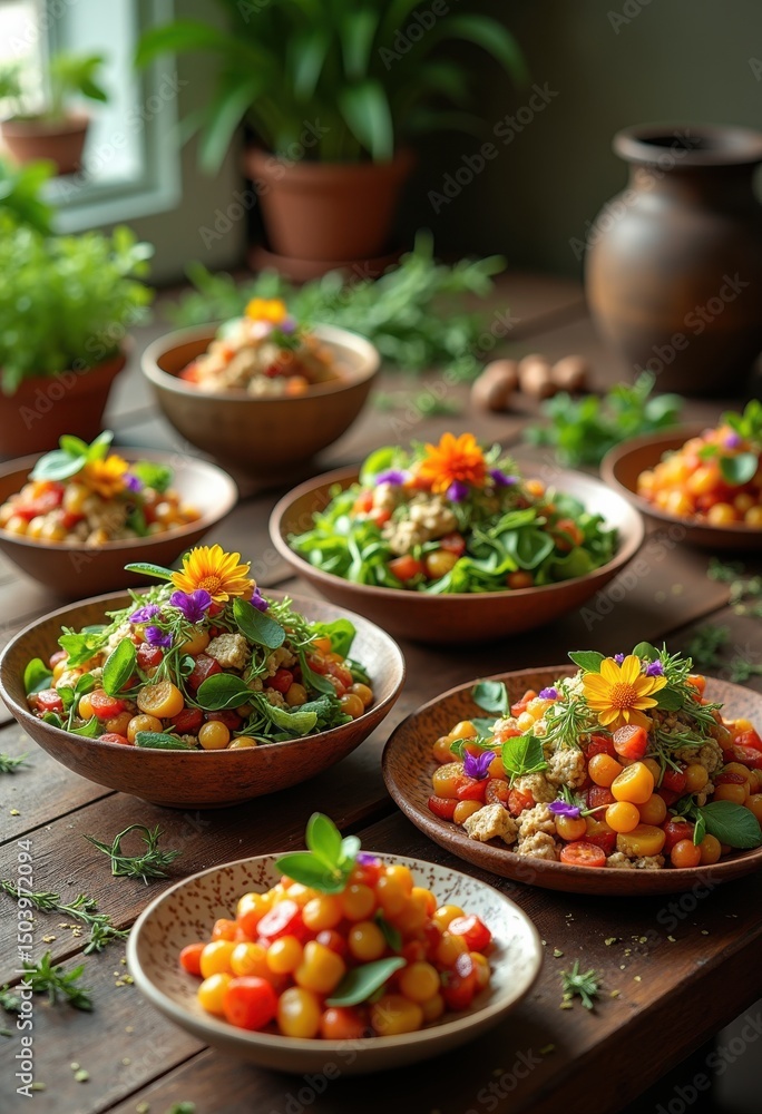 colorful plant based dishes vibrant tablescape culinary presentation healthy lifestyle gourmet plating fresh ingredients, vegetable, arrangement, feast colorful plant based dishes vibrant tablescape culinary presentation healthy lifestyle gourmet plating fresh ingredients, vegetable, arrangement, feast