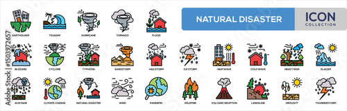 Natural Disaster Lineal Color Icon Collection