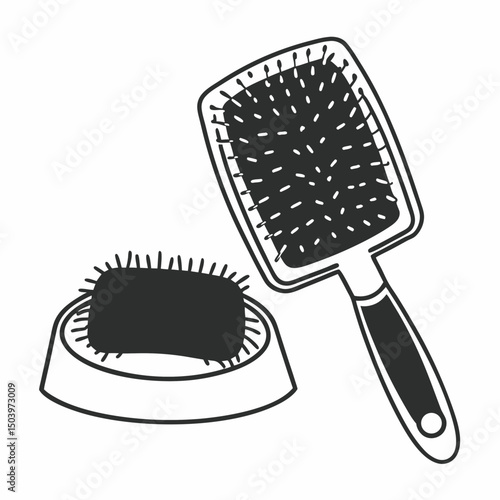 Pet grooming icon with brush and fur detailing