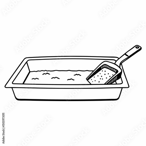 Litter box icon with scoop and sand lines