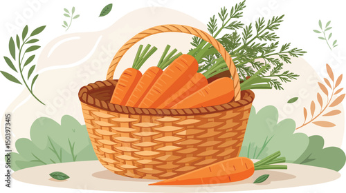Carrot Illustration vector design, Carrot in basket in natural background vector design