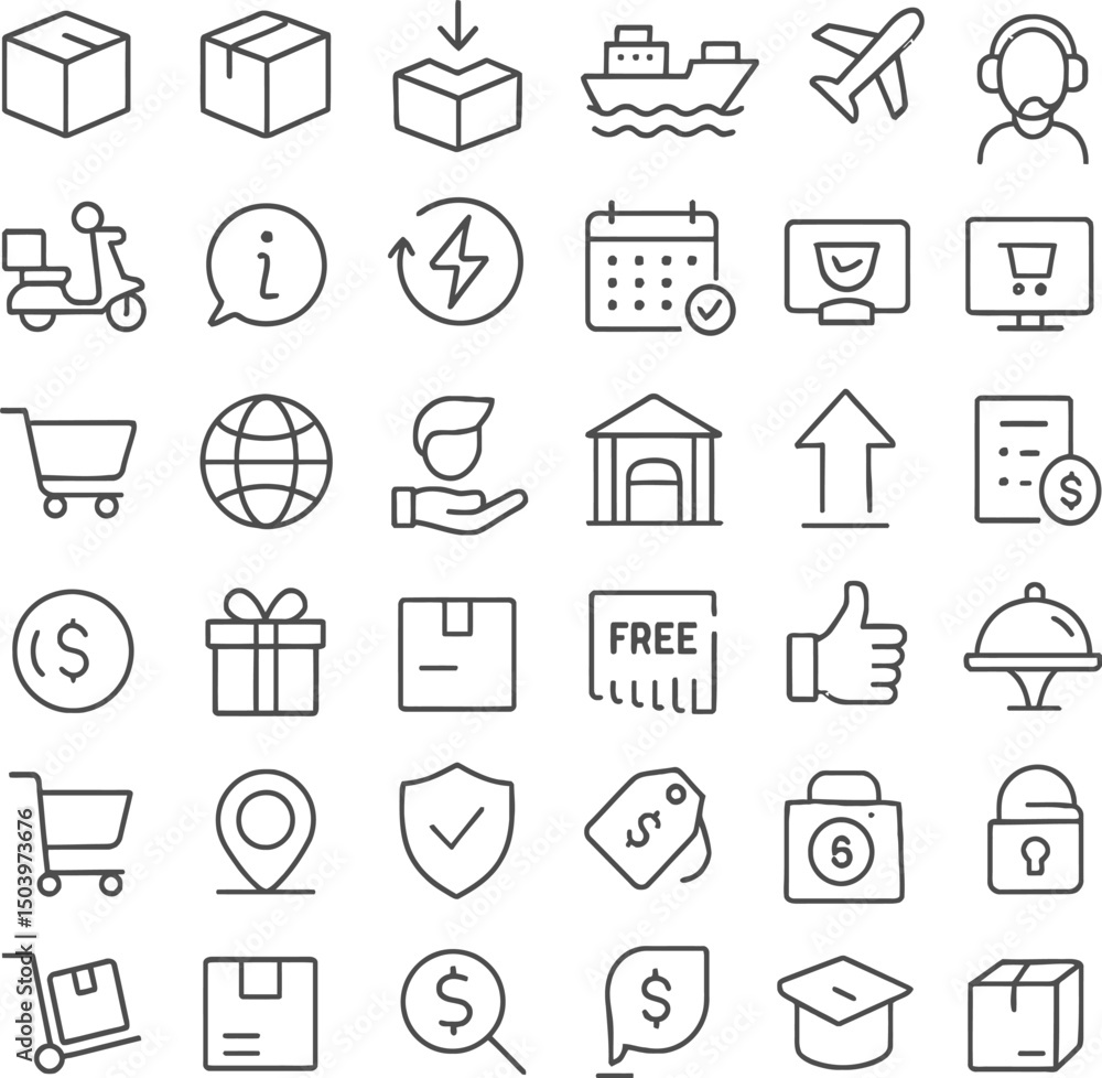 Delivery and Shipping Icons A Comprehensive Set of Line Art Graphics for Web and App Design Delivery and Shipping Icons A Comprehensive Set of Line Art Graphics for Web and App Design