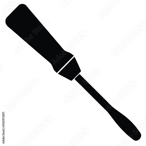 Isolated Black Silhouette Illustration of a Wood Chisel on a White Background