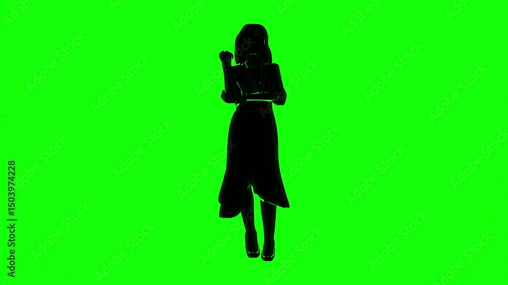 Animated black shadow silhouette of young single female full body standing pose. Various model characters, gestures icon. Vector animation, motion graphic element. Isolated green screen background Animated black shadow silhouette of young single female full body standing pose. Various model characters, gestures icon. Vector animation, motion graphic element. Isolated green screen background