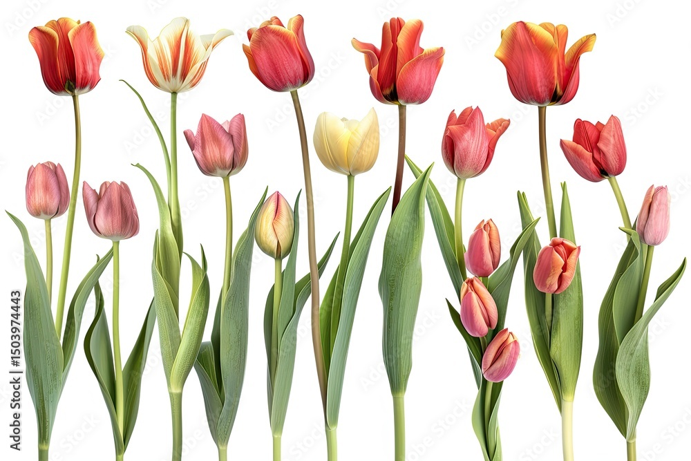 High Resolution Image of Beautiful Fresh Tulip Bouquets Isolated on White Background High Resolution Image of Beautiful Fresh Tulip Bouquets Isolated on White Background