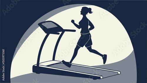 Silhouette of woman jogging on a treadmill exercising in monochrome minimal design