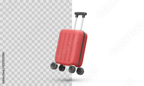 Modern Red Travel Suitcase With Rolling Wheels and Telescopic Handle. Perfect Icon for Vacation, Airport, Holiday, Trip, or Travel Concept. Minimal Design Vector Illustration.