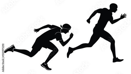 Silhouette vector illustration of two male athletes in a sprinting race