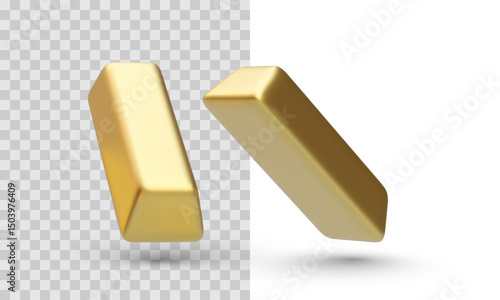Gold Bar Render with Realistic Shadows and Lighting, Floating on Transparent and White Background for Financial or Luxury Concepts. Clean Minimal Look. Vector Illustration.