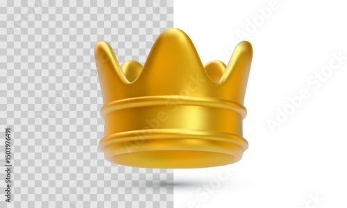 Golden Crown Icon In Glossy 3D Style On Transparent And White Background. Symbol Of Royalty, Power, Achievement Or Ranking In Games, Awards Or Leadership. Vector Illustration.