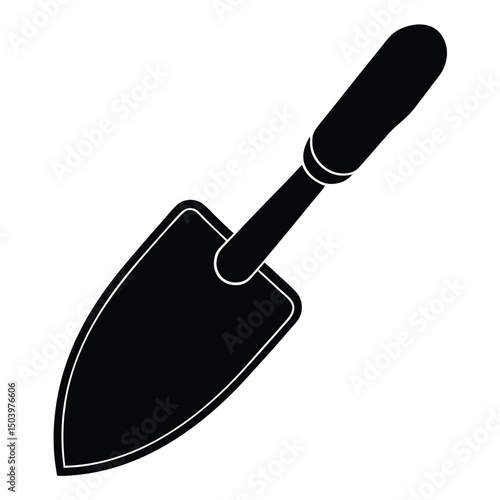 Silhouette of a Small Gardening Trowel Tool Isolated on a White Background