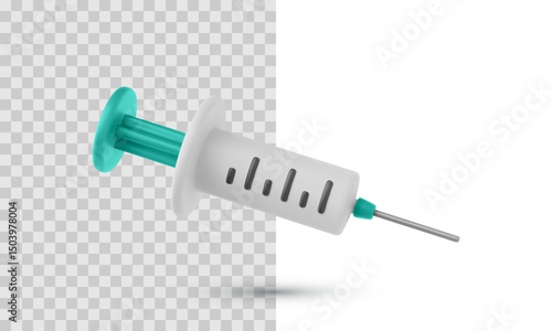 Realistic Medical Syringe With Needle On Transparent And White Background. Clean Minimal 3D Style For Injection, Vaccination Or Lab Use. Healthcare Equipment Concept. Vector Illustration.