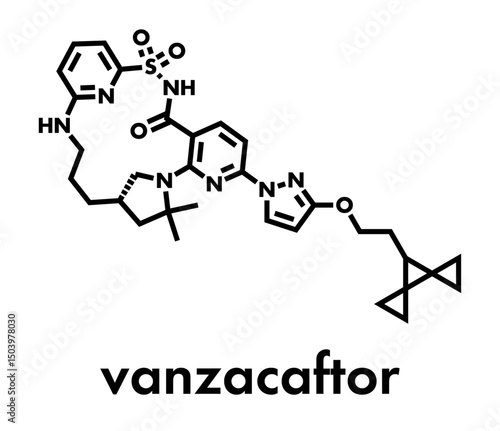 Vanzacaftor cystic fibrosis drug molecule. Skeletal formula.
