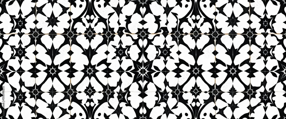 Monochrome geometric azulejo tile patterns, seamless repeat, vector , textile, wallpaper Monochrome geometric azulejo tile patterns, seamless repeat, vector , textile, wallpaper