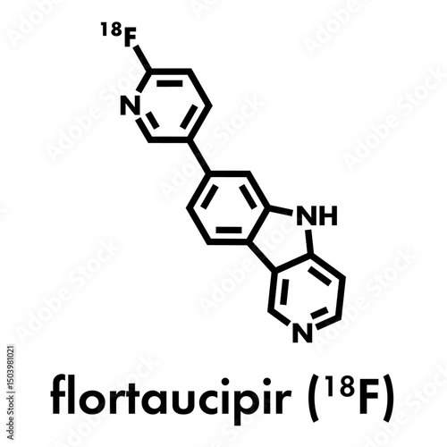 Flortaucipir (18F) diagnostic molecule. Radioactive diagnostic agent used for the imaging of tau pathology in Alzheimer's disease. Skeletal formula.