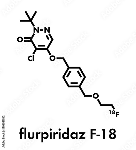 Flurpiridaz (18F) radiopharmaceutical drug molecule. Skeletal formula.