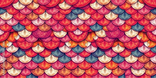 Wallpaper Mural Seamless vector pattern of repeating fish scales, resembling dragon or scallop textures Ideal for textile, wallpaper, and background designs,  seamless texture,  scallop Torontodigital.ca