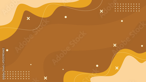Abstract Yellow Brown Modern Background with Wavy Shapes and Dots for Social Media Template