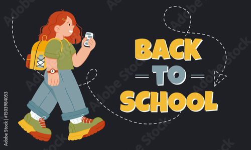 Back to School flat Illustration with Walking Student and Backpack

