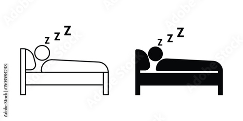 Deep sleep icon set. Sleeping vector with Bed, and Zzz Symbol. sleeping in bed line and glyph icon.