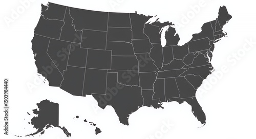 United States Map: A grayscale representation of the 50 states and territories.