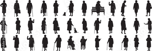 Silhouette of senior women collection vector illustration elderly people activity lifestyle 100