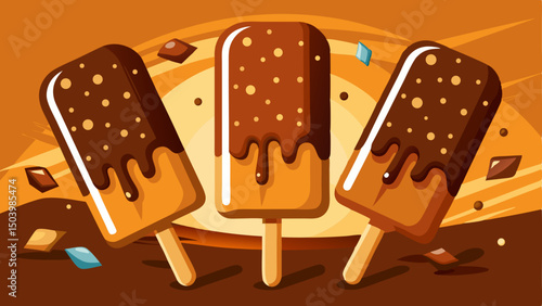 Chocolate ice cream bars on sticks, rich and creamy, make perfect summer treats and snacks. Their smooth texture and classic flavor add charm to any dessert-themed vector collection. white background