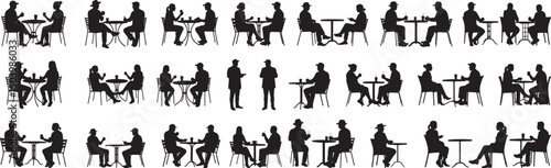 Silhouette people cafe restaurant dining coffee shop bistro conversation vector art graphic design image
