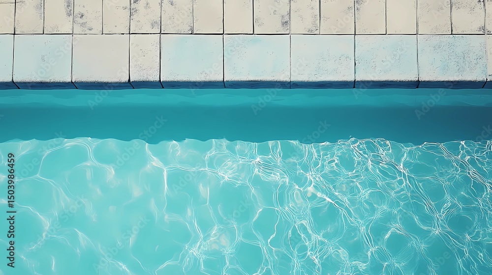 Obraz premium Sunlit swimming pool floor with water distortion, suitable for realistic summer backgrounds, tile surfaces, and water patterns.