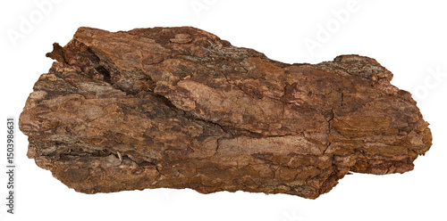 Piece of tree bark mulch isolated on a transparent background. Completely in focus. Full depth of field. PNG.