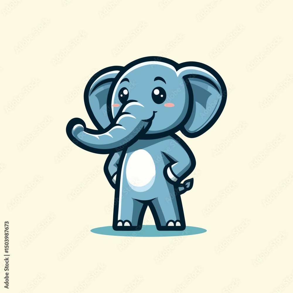 Obraz premium Unique Vector Illustration of Cute Baby Elephant Mascot Cartoon Character Friendly Happy Wild Animal Logo Adorable Icon for Jungle Safari Zoo Wildlife Creative Brand Entertainment Business Project
