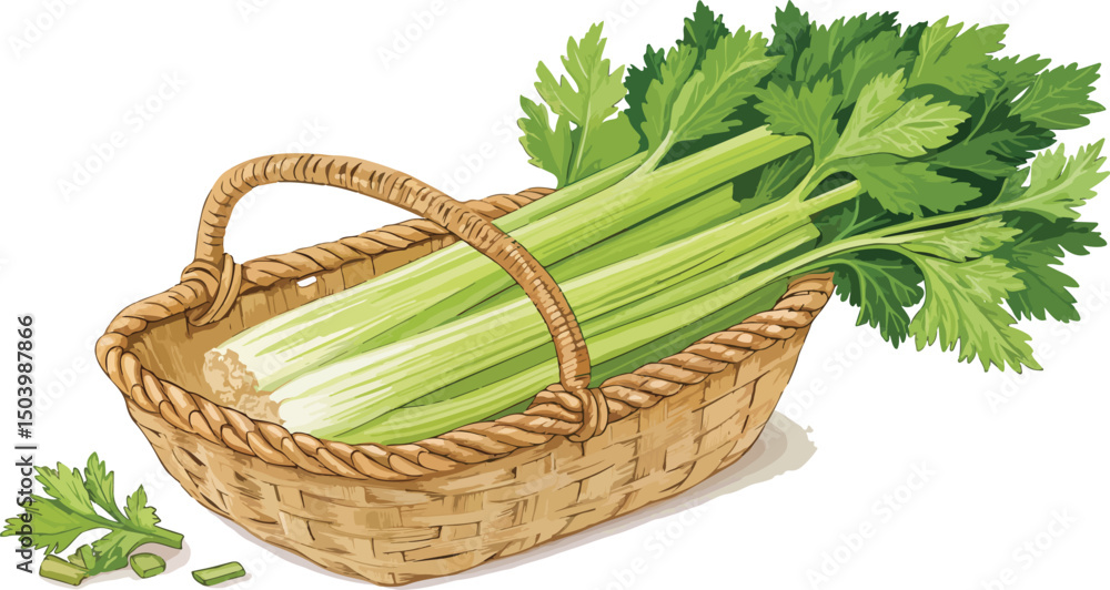 Obraz premium Celery illustration vector design, Celery in basket in white background vector design