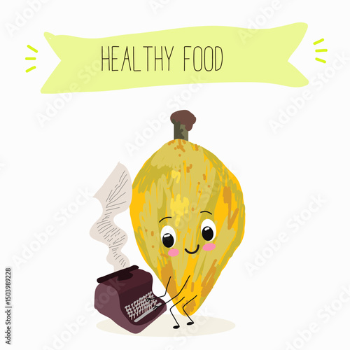 lucuma fruit cute funny cheerful characters with different poses and emotions. Vector hand drawnvector illistration.