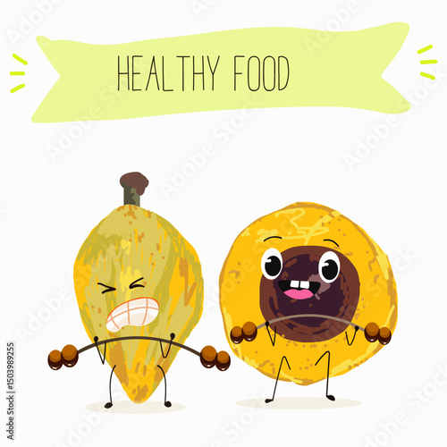 lucuma fruit cute funny cheerful characters with different poses and emotions. Vector hand drawnvector illistration.