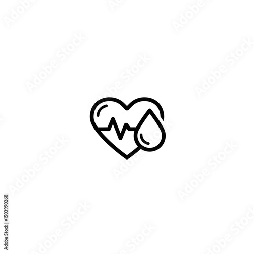 Heart symbol vector icon with heartbeat line and drop of blood. Cardiovascular diseases awareness. National Donor Day. World Health Day, healthy lifestyle