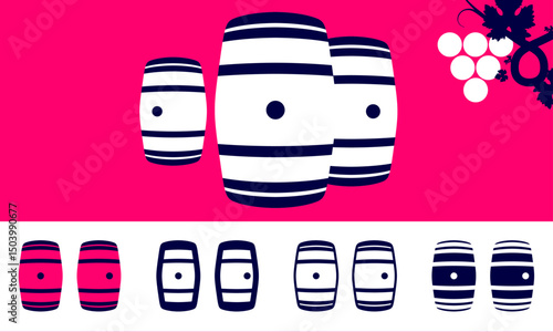 Wooden wine barrels icons set