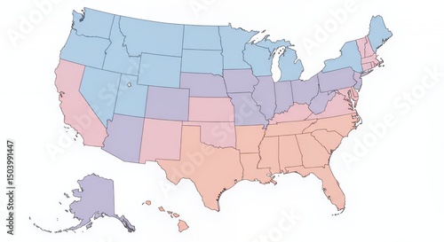 United States Map: Color-Coded Regional Divisions