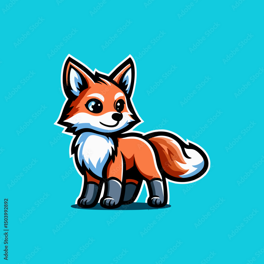 Fototapeta premium Creative Cute Fox Mascot Cartoon Vector Character Illustration with Orange Furry Clever Animal Face Adorable Icon Logo Emblem Design Modern Wild Predator Fantasy Beast Nature Wildlife Graphic Image