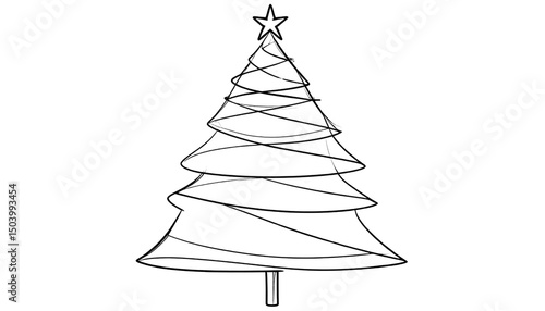 handmade doodle of christmas tree isolated on transparent background