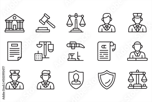 Collection of Law and Legal Profession Icons for Court and Police