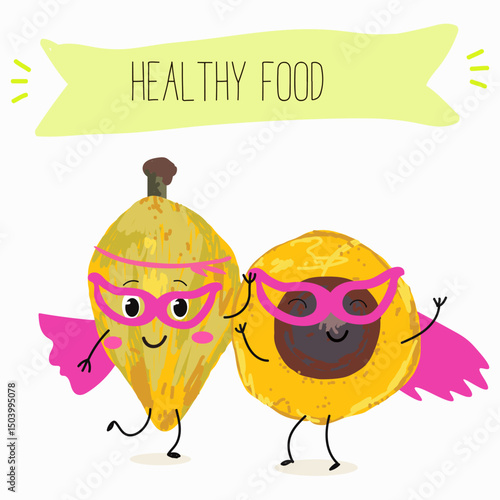 lucuma fruit cute funny cheerful characters with different poses and emotions. Vector hand drawnvector illistration.