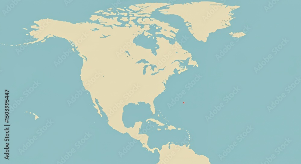 Fototapeta premium A Simple Map of North America and Surrounding Waters Highlighting a Location in the Atlantic